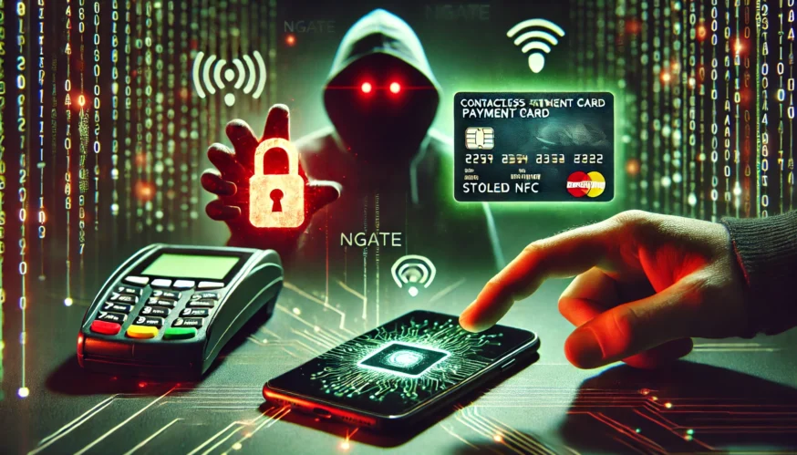 Hacker using malware NGate to steal NFC payment data via smartphone.