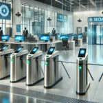Сучасна система контролю доступу з біометричними турнікетами в офісі безпеки, що запобігає tailgating