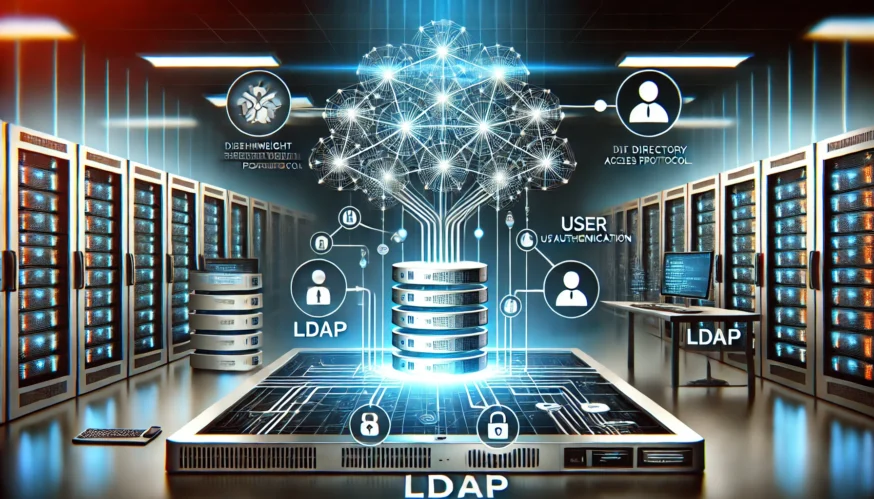 Візуалізація роботи LDAP: сервери зберігання даних, користувачі, аутентифікація та управління доступом у мережі.