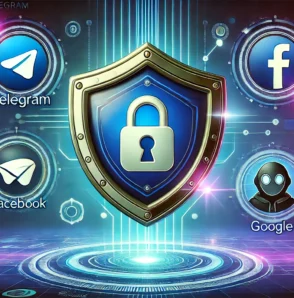 Захист акаунтів Telegram, Facebook і Google від зламу – цифровий щит на тлі кіберпростору.