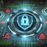 Візуалізація заголовків безпеки (HTTP Security Headers) з цифровим замком у центрі, що символізує кіберзахист.