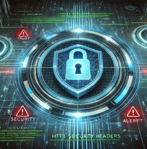 Візуалізація заголовків безпеки (HTTP Security Headers) з цифровим замком у центрі, що символізує кіберзахист.