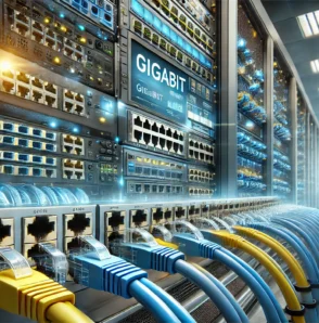 Сучасний дата-центр з Ethernet-комутаторами і кабелями Cat6