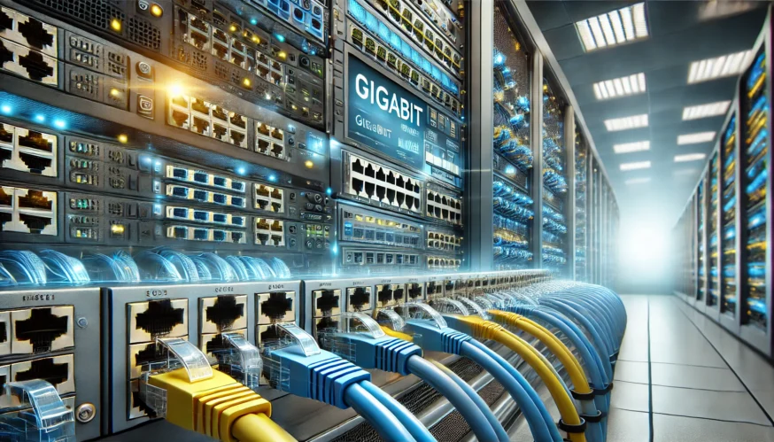 Сучасний дата-центр з Ethernet-комутаторами і кабелями Cat6
