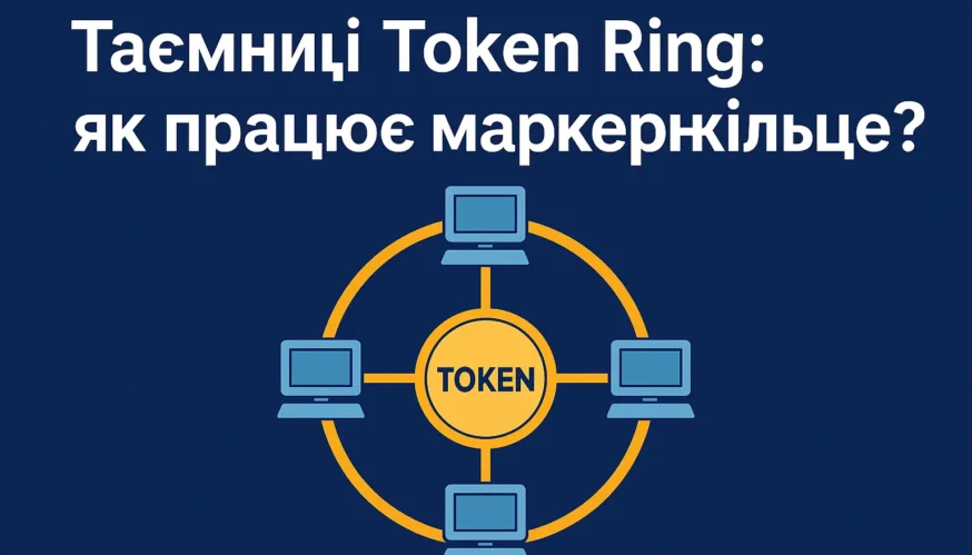 Ілюстрація роботи мережі Token Ring із маркером у центрі та підключеними комп'ютерами