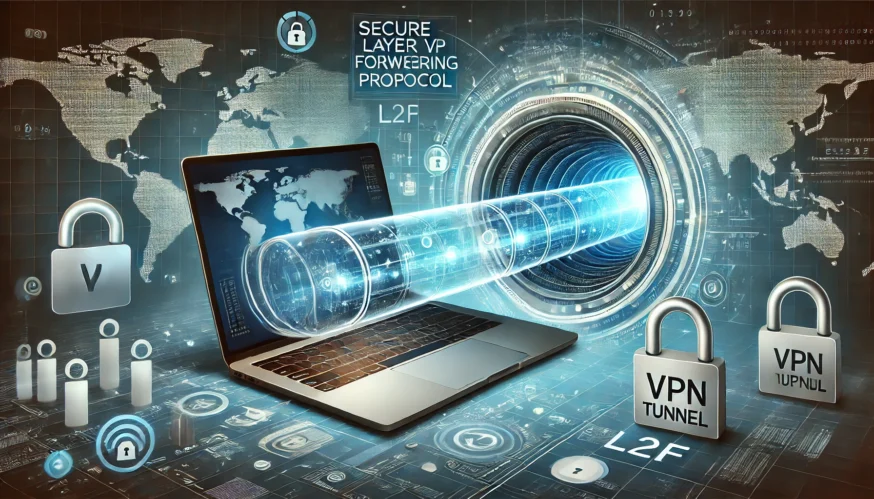 Ілюстрація безпечного VPN-тунелю з використанням протоколу L2F: з’єднання між віддаленим користувачем і корпоративним сервером через зашифроване цифрове середовище