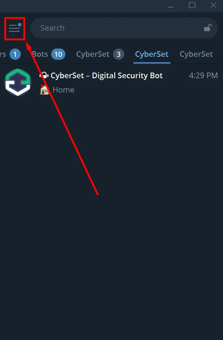 Open the main Telegram menu on your desktop before checking sessions